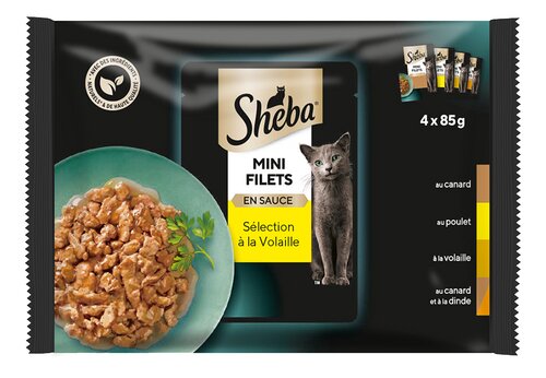 Sheba Mini Filets En Sauce – Lot De 4 Sachets Saveurs Poulet, Bœuf, Agneau, Dinde, Pour Chat Adulte