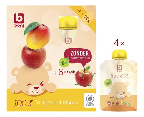 BONI baby appel mango pouch Bio+6 4x90g