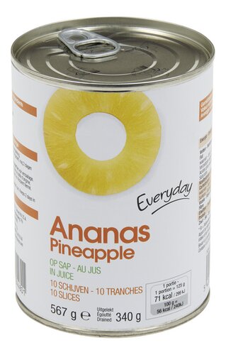 EVERYDAY ananas schijven sap blik 567g