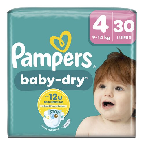 Pampers Baby-Dry Größe 4, 120 Windeln, 9 kg - 14 kg, mit einer Stop- & Protect-Tasche auf der Rückseite der Windel für eine Nacht bis zu 100% ohne Auslaufen