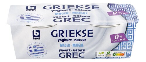 BONI Griekse yoghurt natuur 0%vg 2x170g