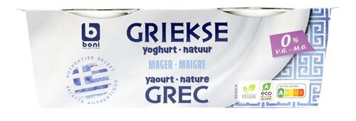 BONI Griekse yoghurt natuur 0%vg 2x170g