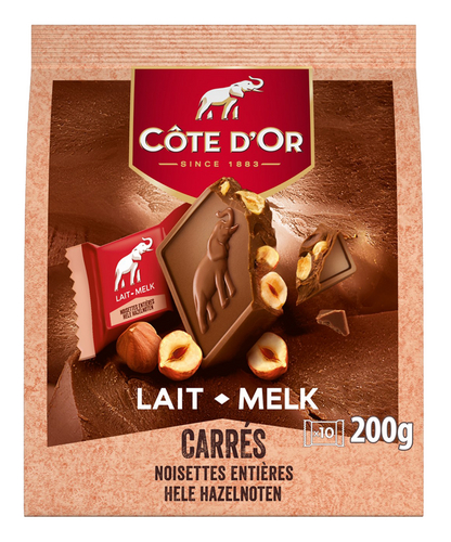 CÔTE D'OR carrés melk hele hazeln. 200g