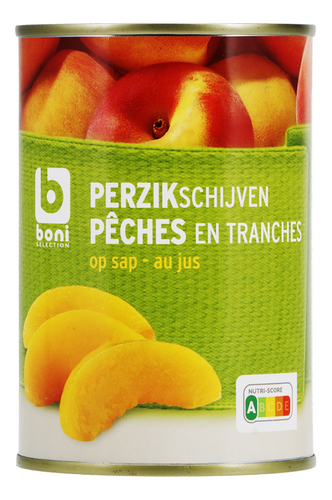 BONI perzikschijven op sap blik 410g