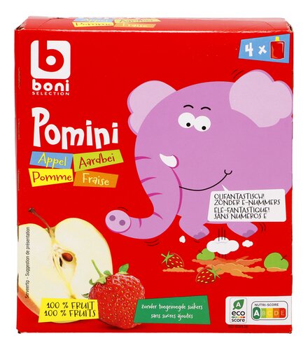 BONI Pomini appel- & aardbeienmoes 4x90g