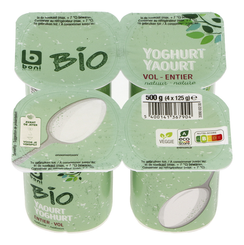 BONI BIO yoghurt vol natuur 4x125g