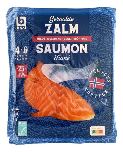 BONI Gerookte zalm -25% zout ASC 130g