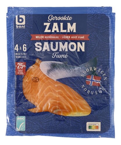 BONI Gerookte zalm -25% zout ASC 130g