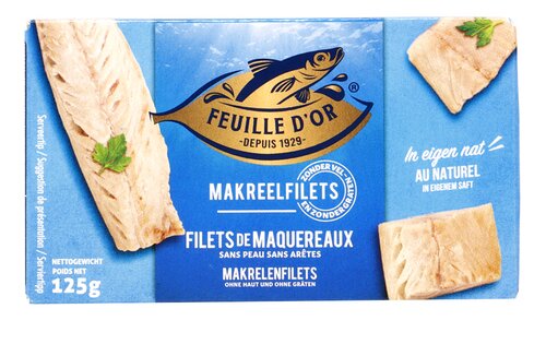 FEUILLE D'OR makreelfilets natuur 125g
