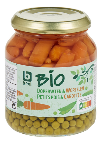 BONI BIO doperwten en wortelen 340g