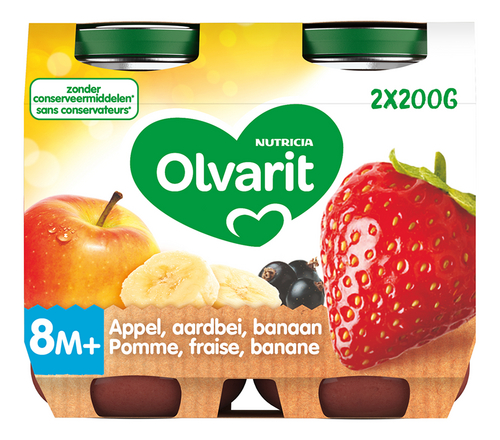 Nutricia Olvarit Compote Bebe Pomme Fraise Banane 8 Mois 2x0g Pot Colruyt