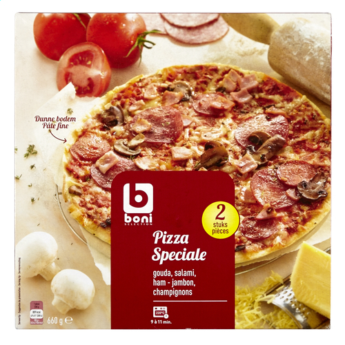 Boni Selection Speciale Pizza Gouda Salami Ham Champignons Diepvries 2x330g Colruyt