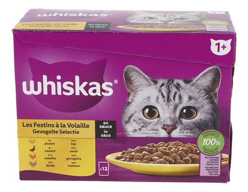 WHISKAS 1+ jaar Gevogelte Saus 12x85g