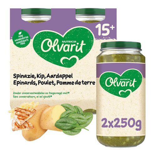 OLVARIT spinazie kip aardapp.15m+ 2x250g