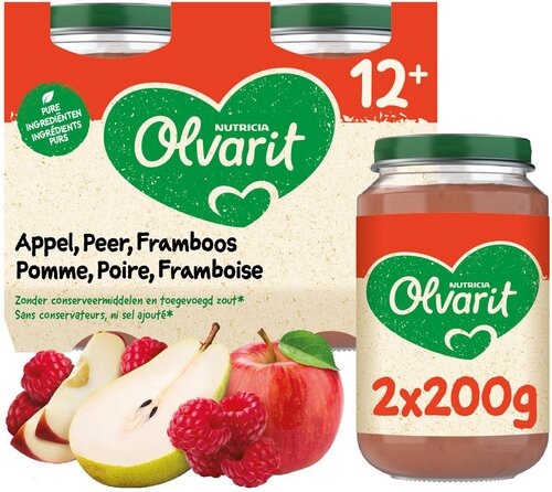 OLVARIT appel peer framboos 12m+ 2x200g