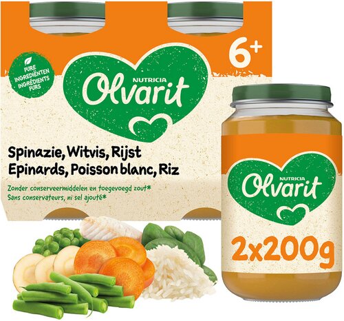 OLVARIT spinazie witvis rijst 6m+ 2x200g