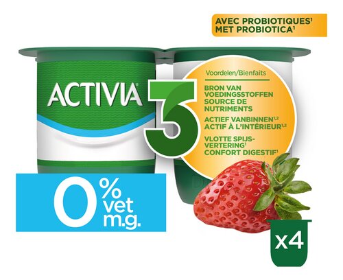 ACTIVIA yoghurt 0%vg aardbei 4x125g