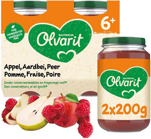 OLVARIT appel aardbei peer 6m+ 2x200g