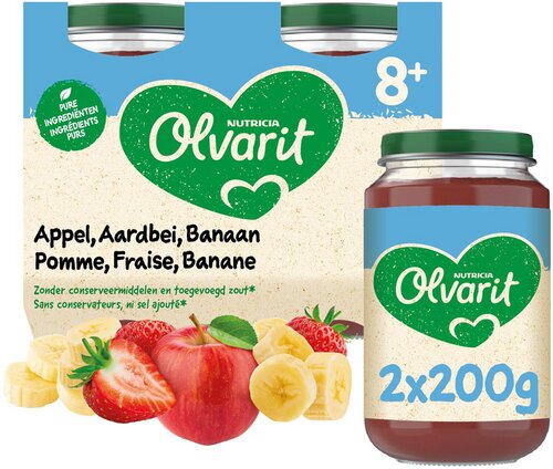 OLVARIT appel aardbei banaan 8m+ 2x200g