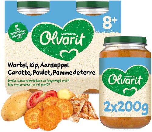 OLVARIT wortel kip aardappel 8m+ 2x200g