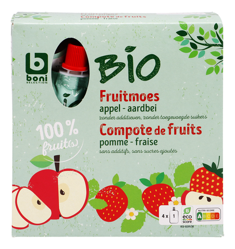 BONI BIO compote appel/aardbei 4x90g