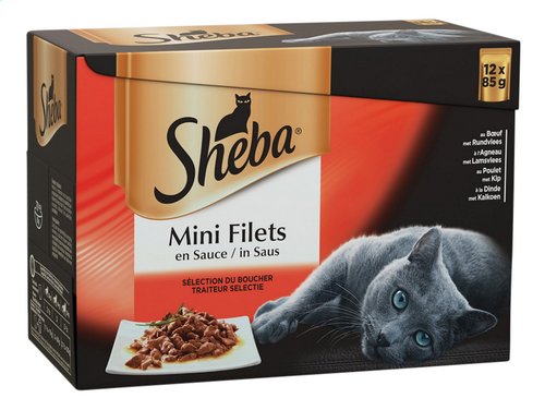 Sheba Mini Filets Nourriture Pour Chat Bouchees En Gelee Viande Volaille 12x85g Sachet Colruyt